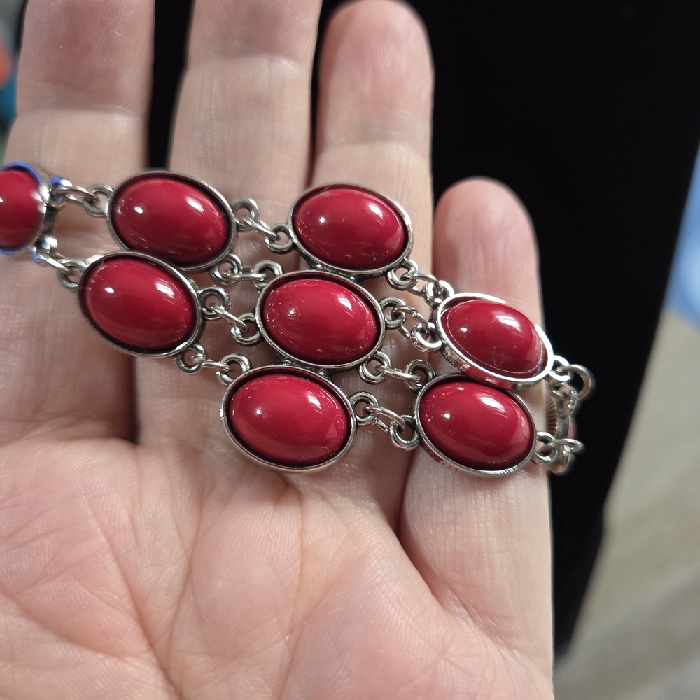 208# Paparazzi Red and Silver Chain Bracelet